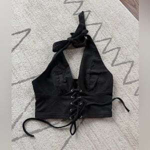 SHEIN Black Lace-Up Halter Tank Top
